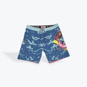 Sullen Art Collective Mens Board Shorts Blue Tie Dye Skeleton Graphic Size 38